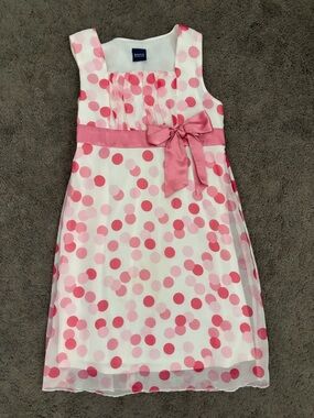 Basic Editions Spring/Easter Polka Dot Bow Dress Girls L 10/12